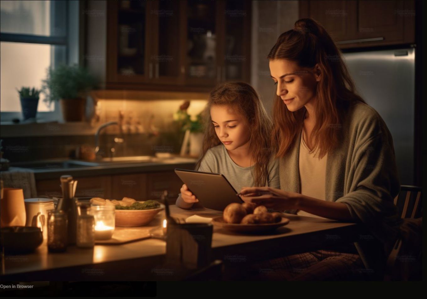 mor og datter ved kjøkkenbord