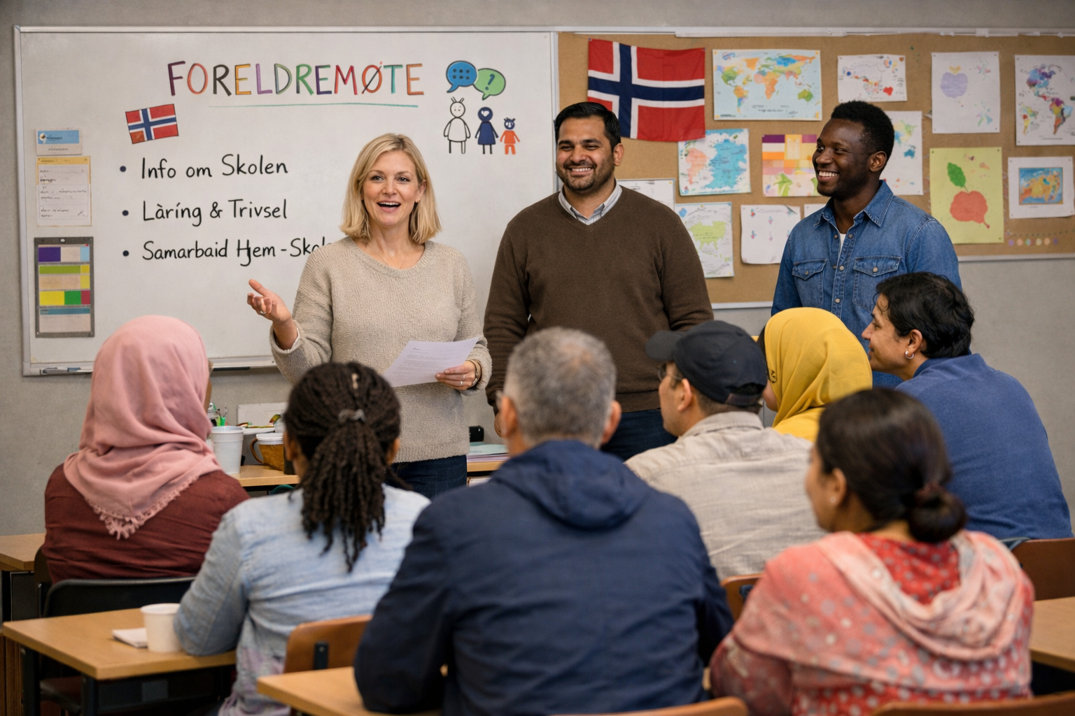 en person og en person står foran en gruppe mennesker