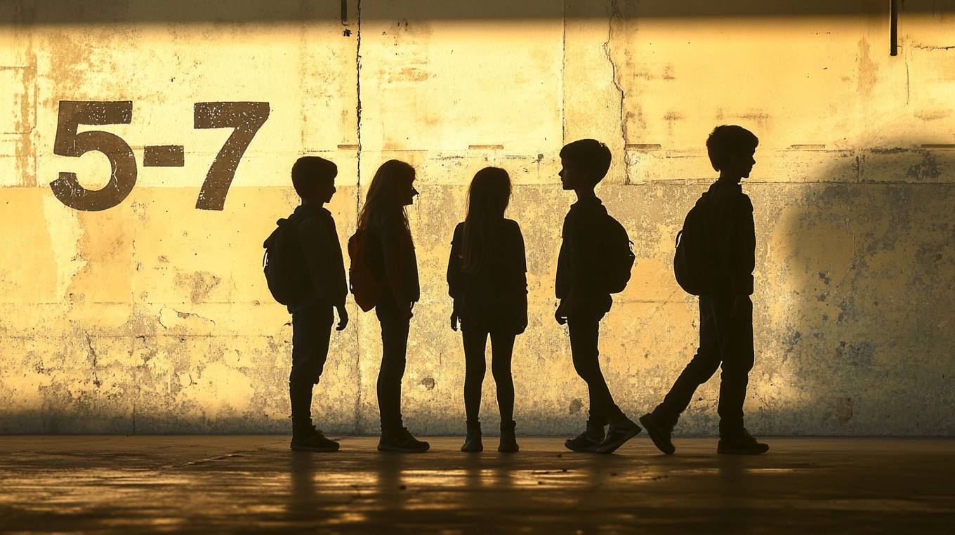 en gruppe mennesker som står foran en vegg med et skilt