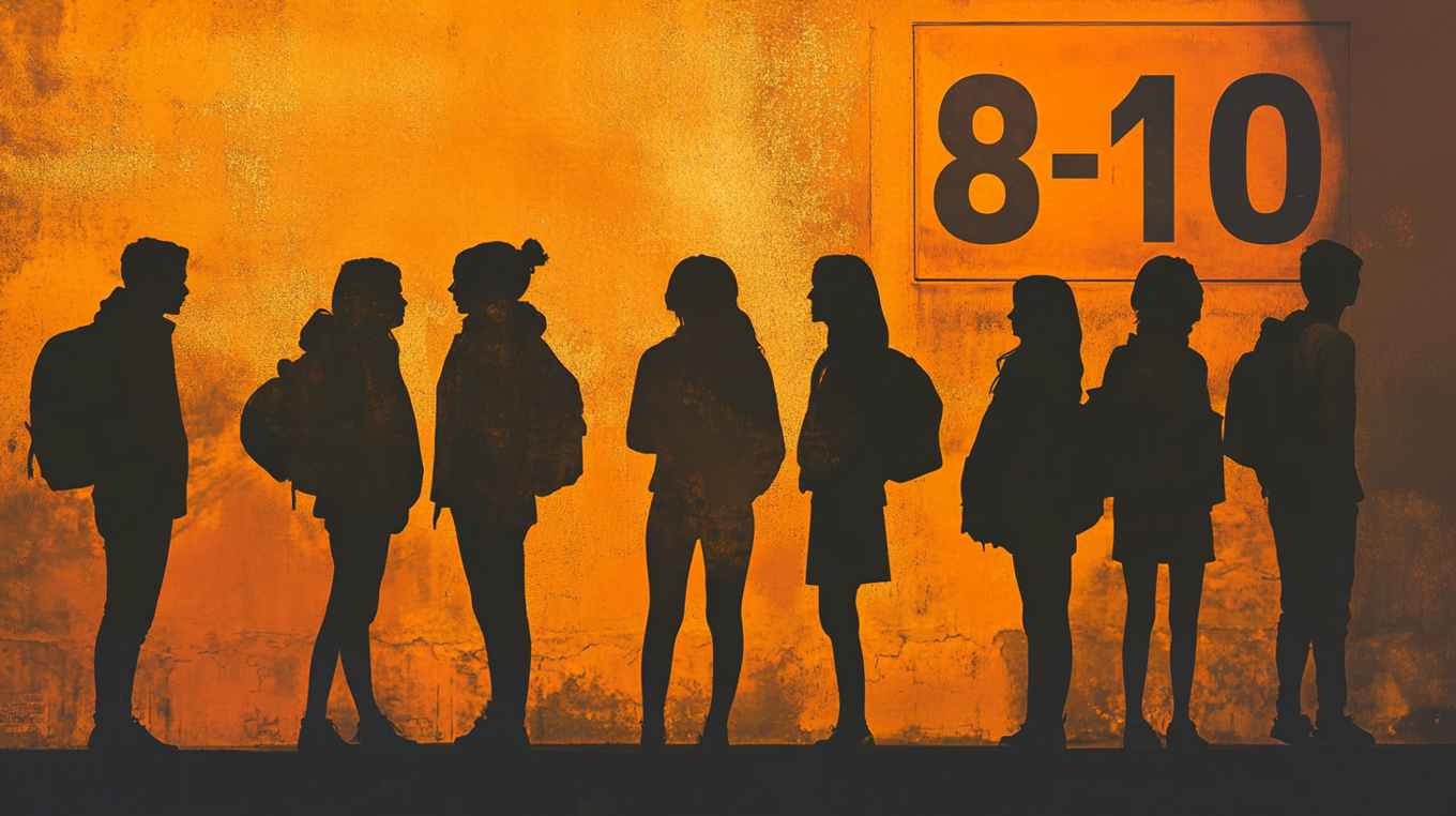 en gruppe mennesker som står foran et skilt