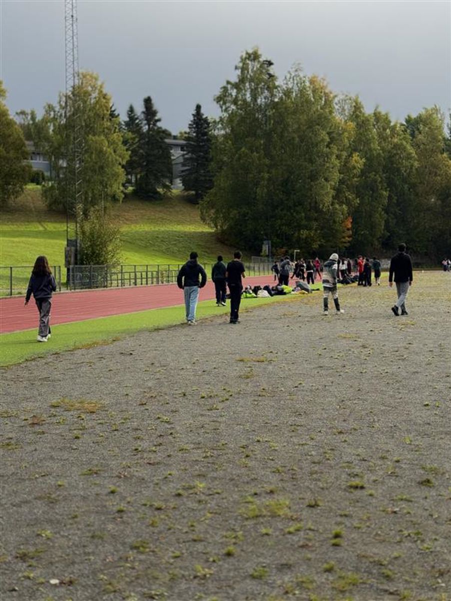 En gruppe mennesker som går på en sti i en park