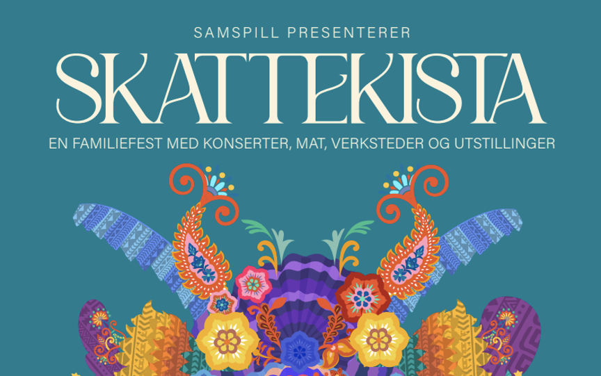 Foto: Plakat/Skattekista En fargerik logo med tekst
