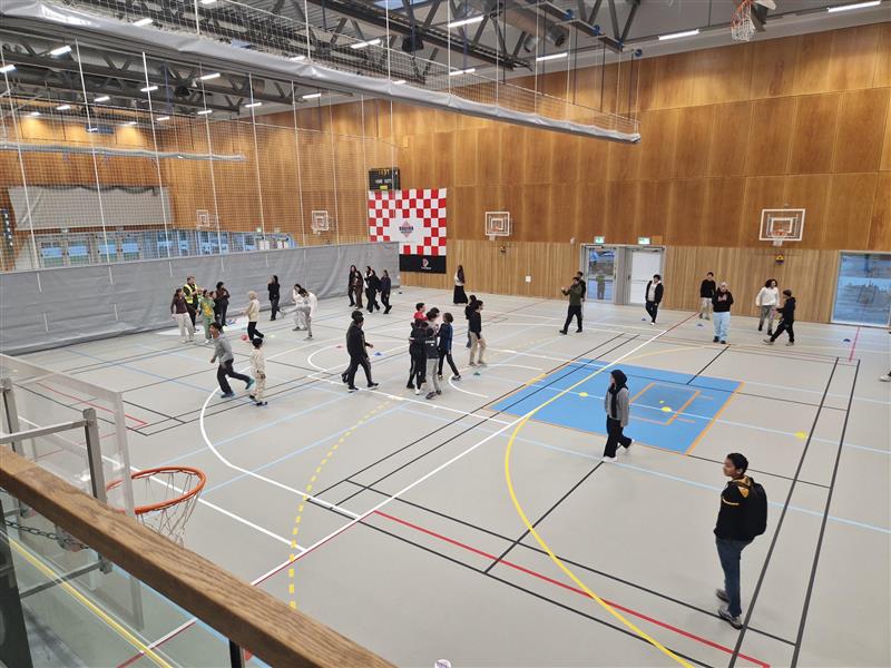 En gruppe mennesker som spiller basketball