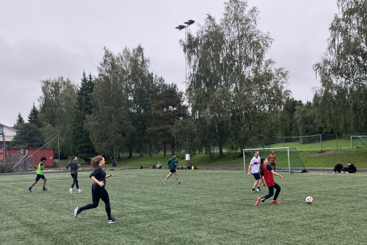 en gruppe mennesker som spiller fotball