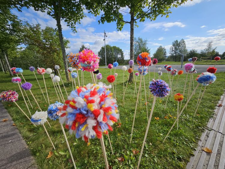 En hage med blomster