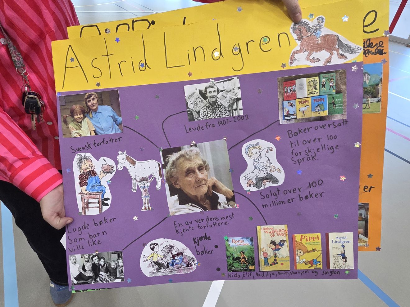 plansje med info om Astrid Lindgren og forfatterskap